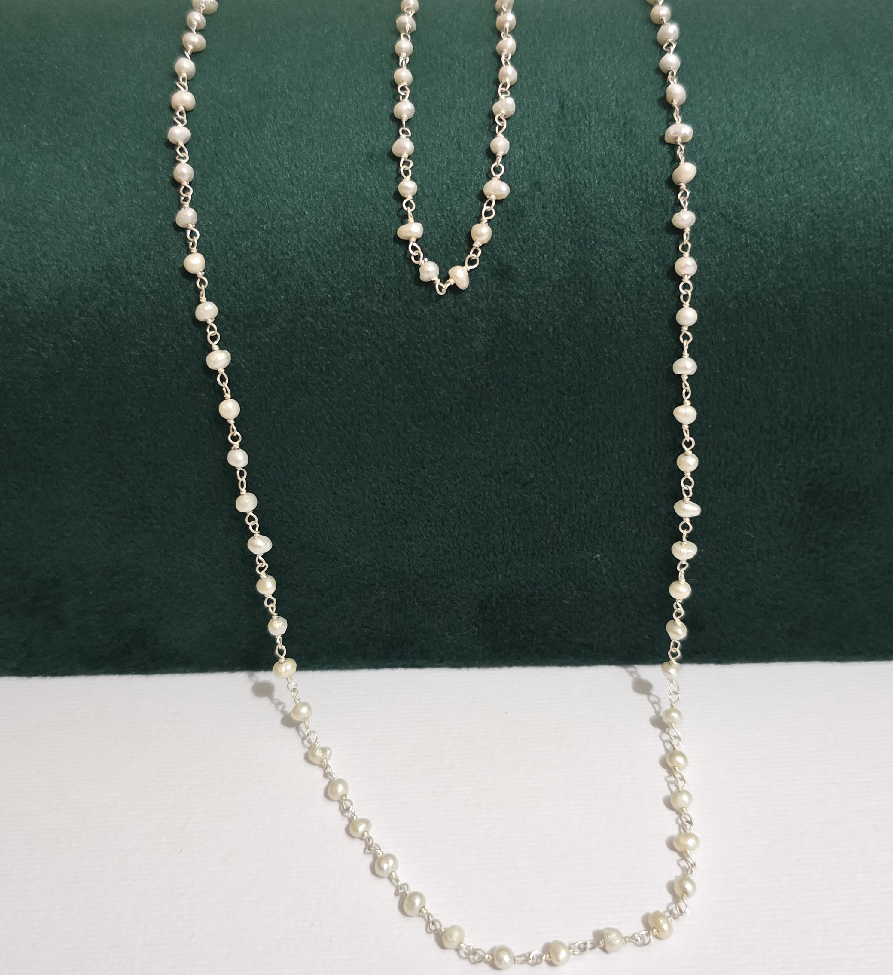 Parure Gourmette & Chaîne en Argent 925 – Perles Naturelles Blanches — visuel 1