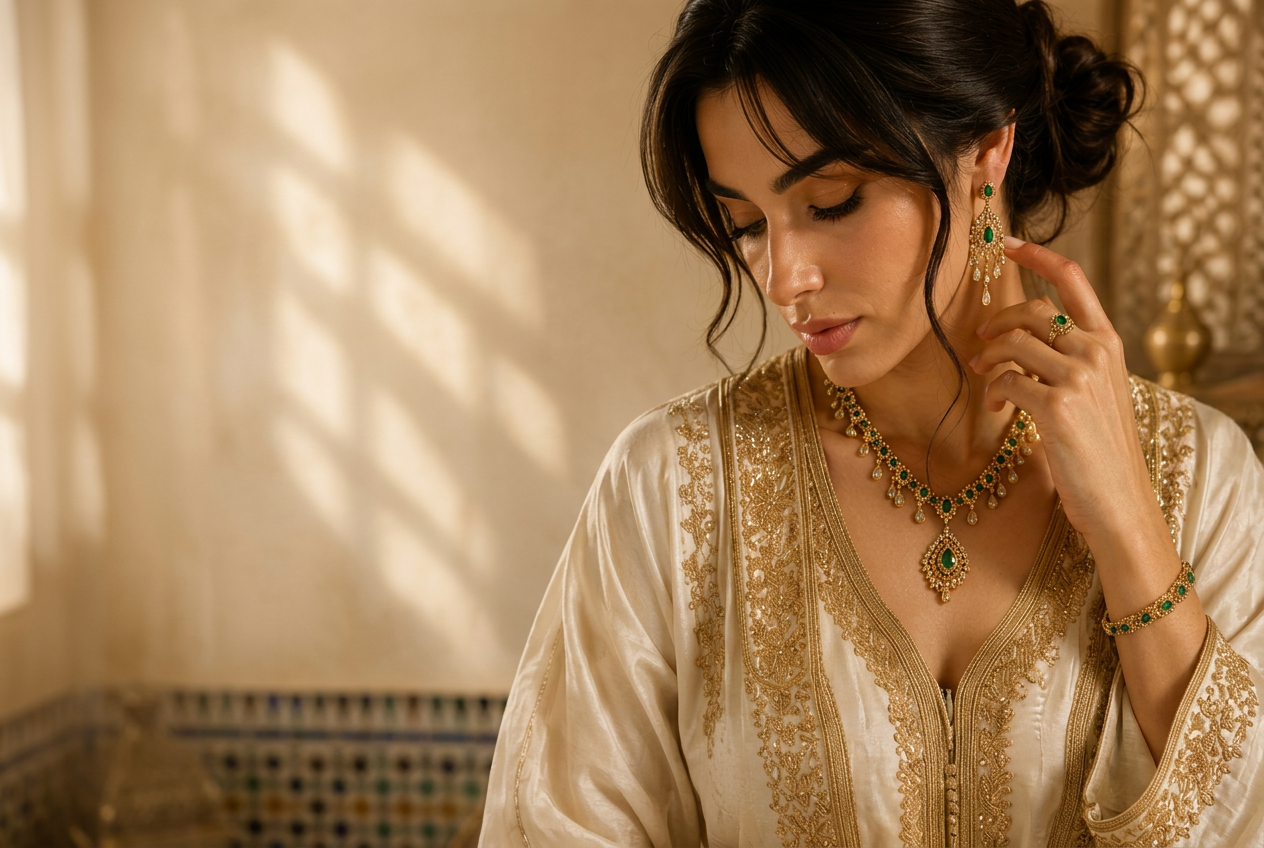Femme portant des bijoux marocains en or